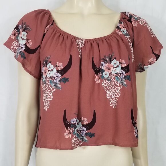 NWT Altar'd State rose pink floral cropped peasant top blouse ladies Medium - Picture 1 of 10